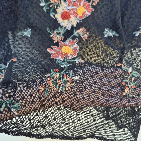 Anthro Maeve Floral Embroidered Black Mesh Sheer Blouse Top Romantic Whimsigoth - Picture 6 of 16